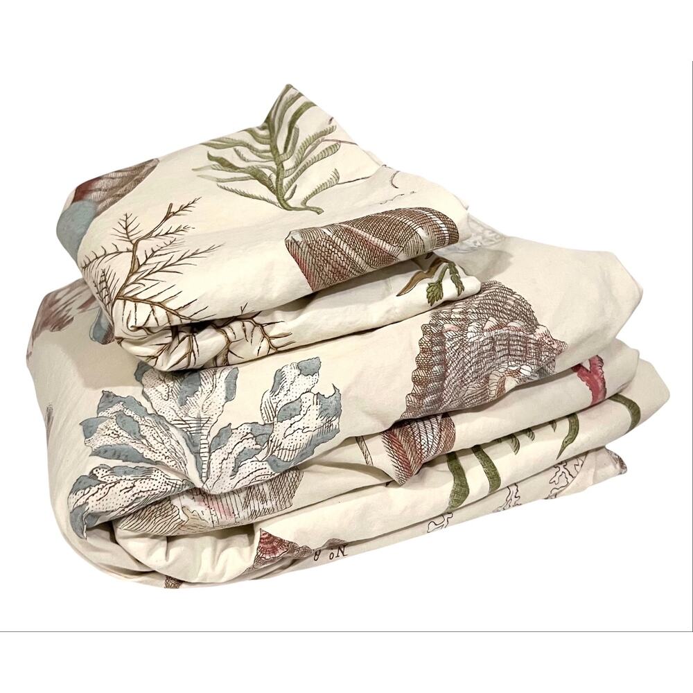 Pottery Barn King Duvet Cover + Euro Sham Monterey Coastal Organic Cotton Beach